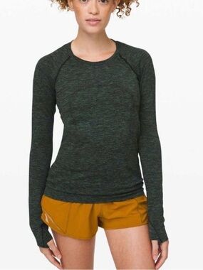 Lululemon Swiftly Tech Long Sleeve Deep Coal / Clean Green Size 4